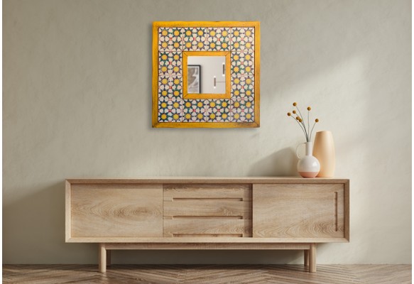 AHŞAP ÇERÇEVELİ TRAVERTEN TAŞ DETAYLI AYNA MR119